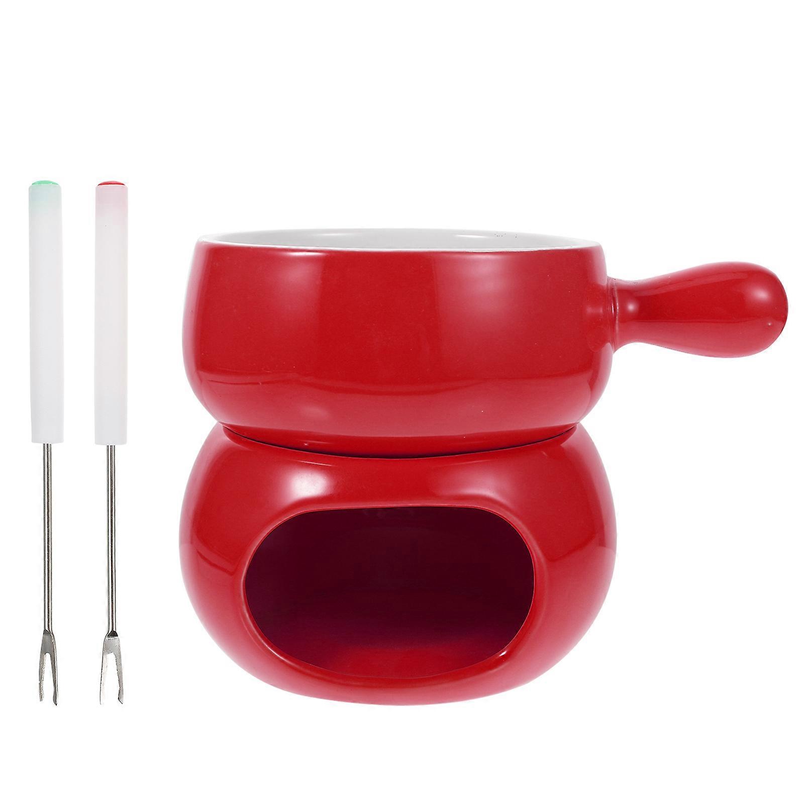 Ceramic Fondue Pot for Kitchen Use with Stainless Steel Red Color and High Temperature Resistance 1 Set