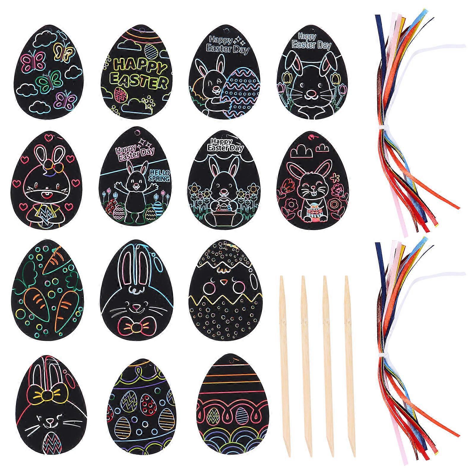 60pcs Easter Craft Kit Scratch Off Cards with Wooden Sticks