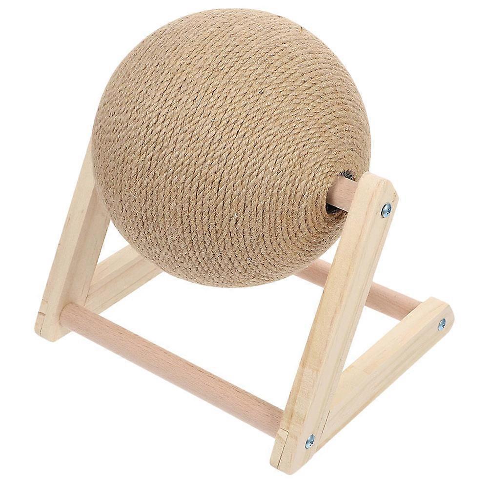 Wooden Cat Scratcher with Sisal Hemp for Pet Use Light Yellow Durable and Stable Triangle Ball Design 7.8 Inches