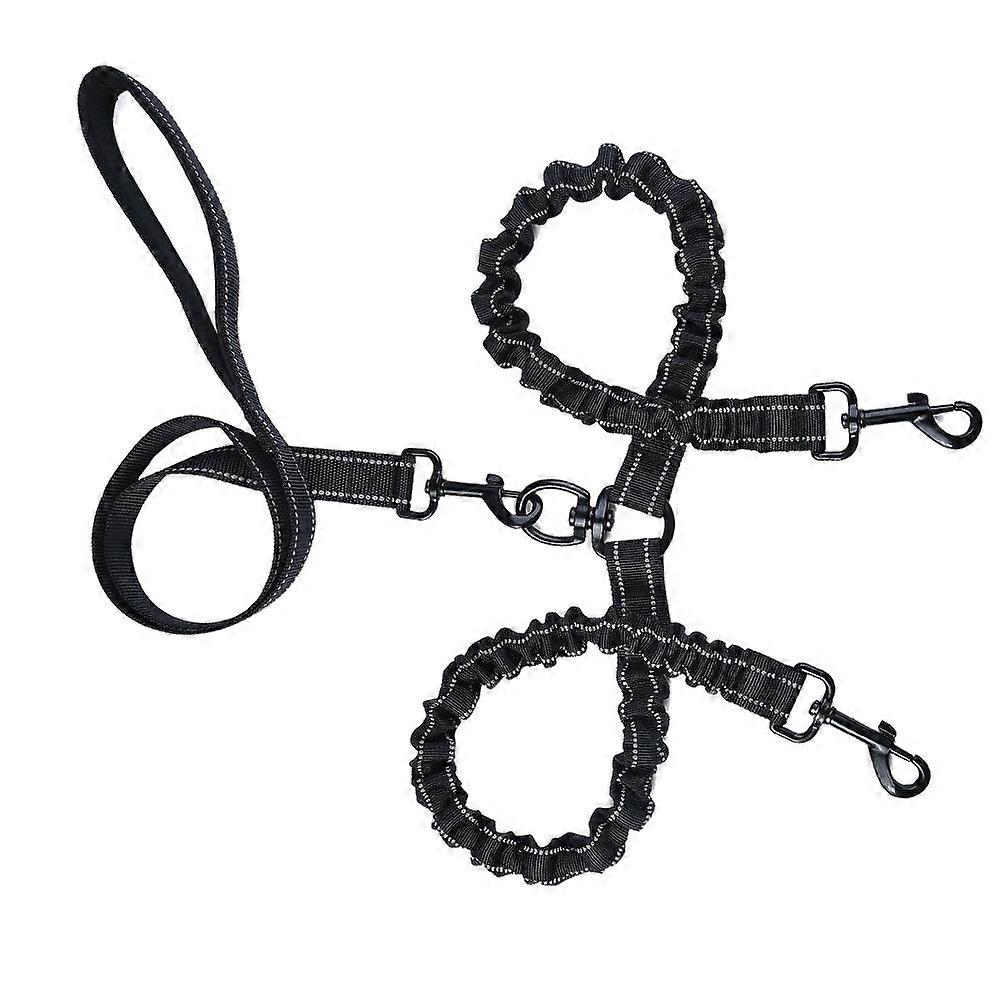 Black Nylon Dual Dog Leash for Walking with Comfortable Traction Strap 1pc