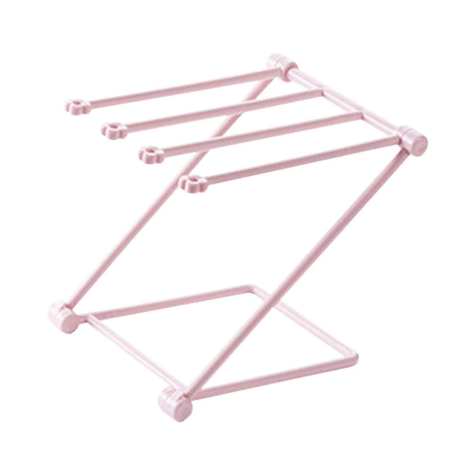 Essay dish towel drying rack, foldable towel rack, storage holder for the kitchen – Vertical towel holder with 4 arms in light Gcolor (Light Pink)