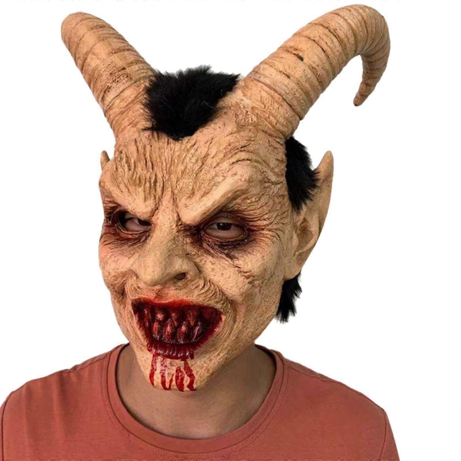 Lucifer, Halloween Mask, Scary Red Demon Mask with Horns, Realistic Latex Mask