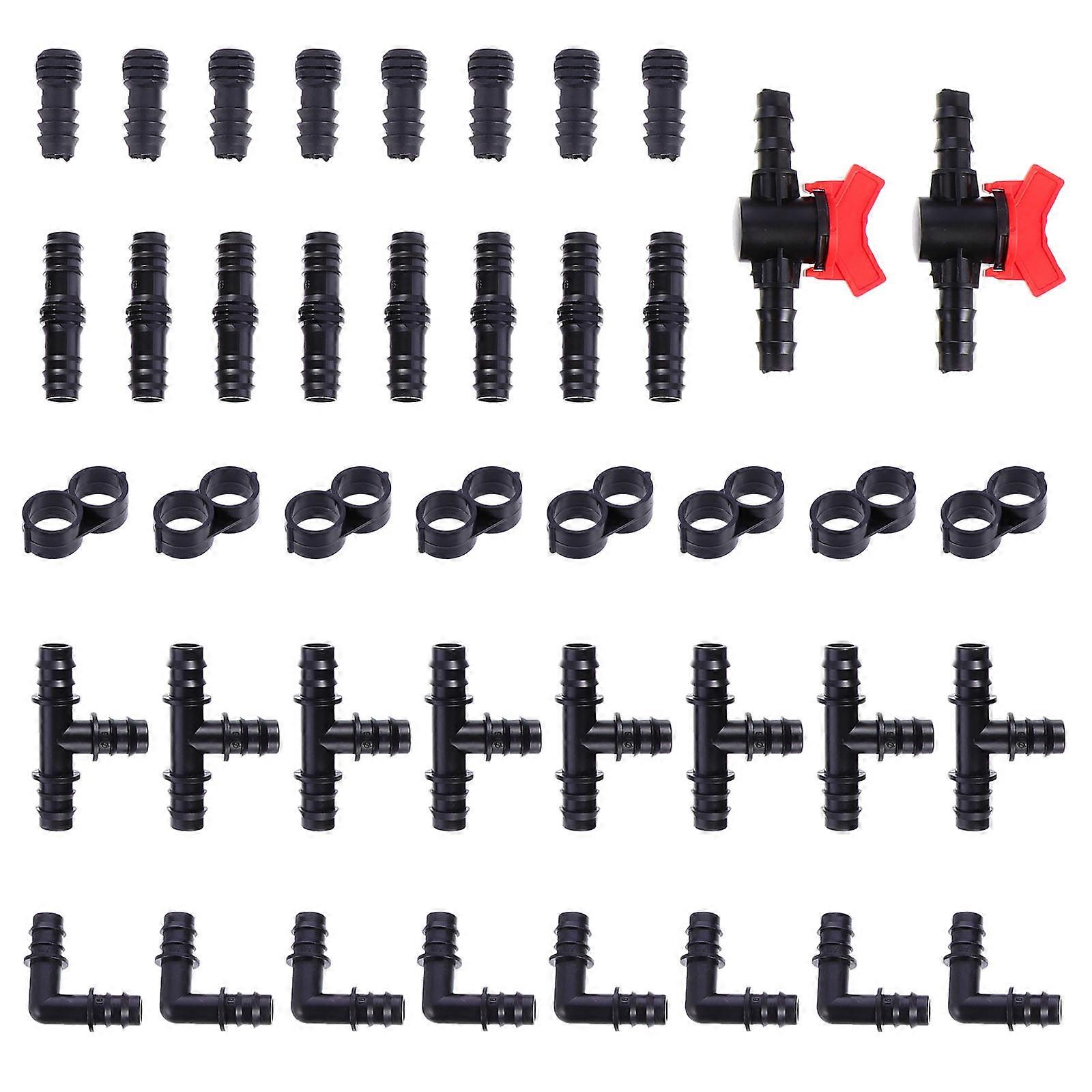 Drip Irrigation Fittings Set with 42 Pieces for Easy Connecting Use Black Plastic