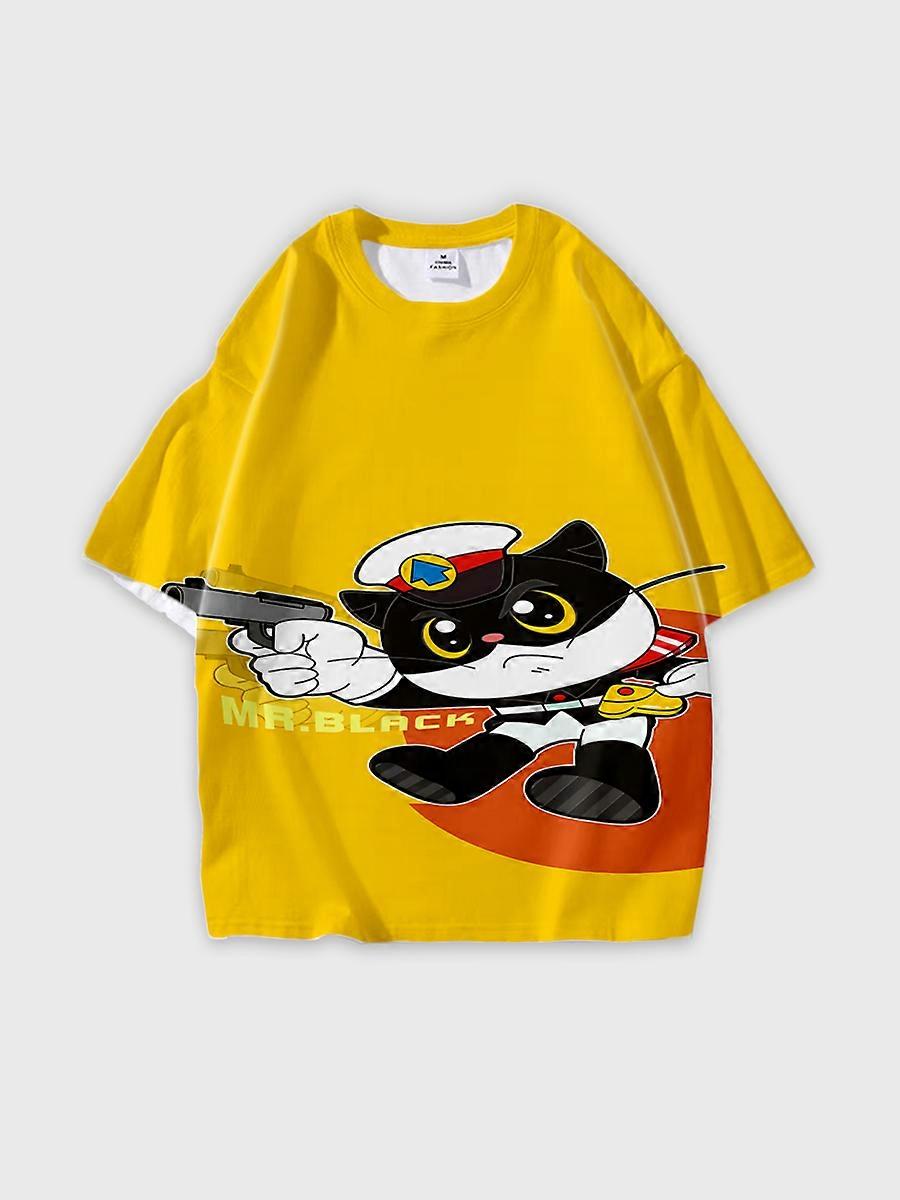 Camiseta cuello redondo Cartoon Pattern manga corta suelta C1955