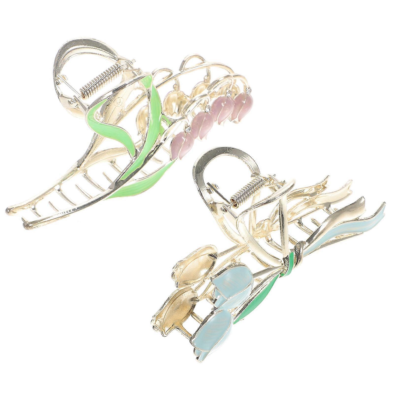 Floral Metal Hair Accessories Tulip Shape Interlocking Teeth Durable 2Pcs
