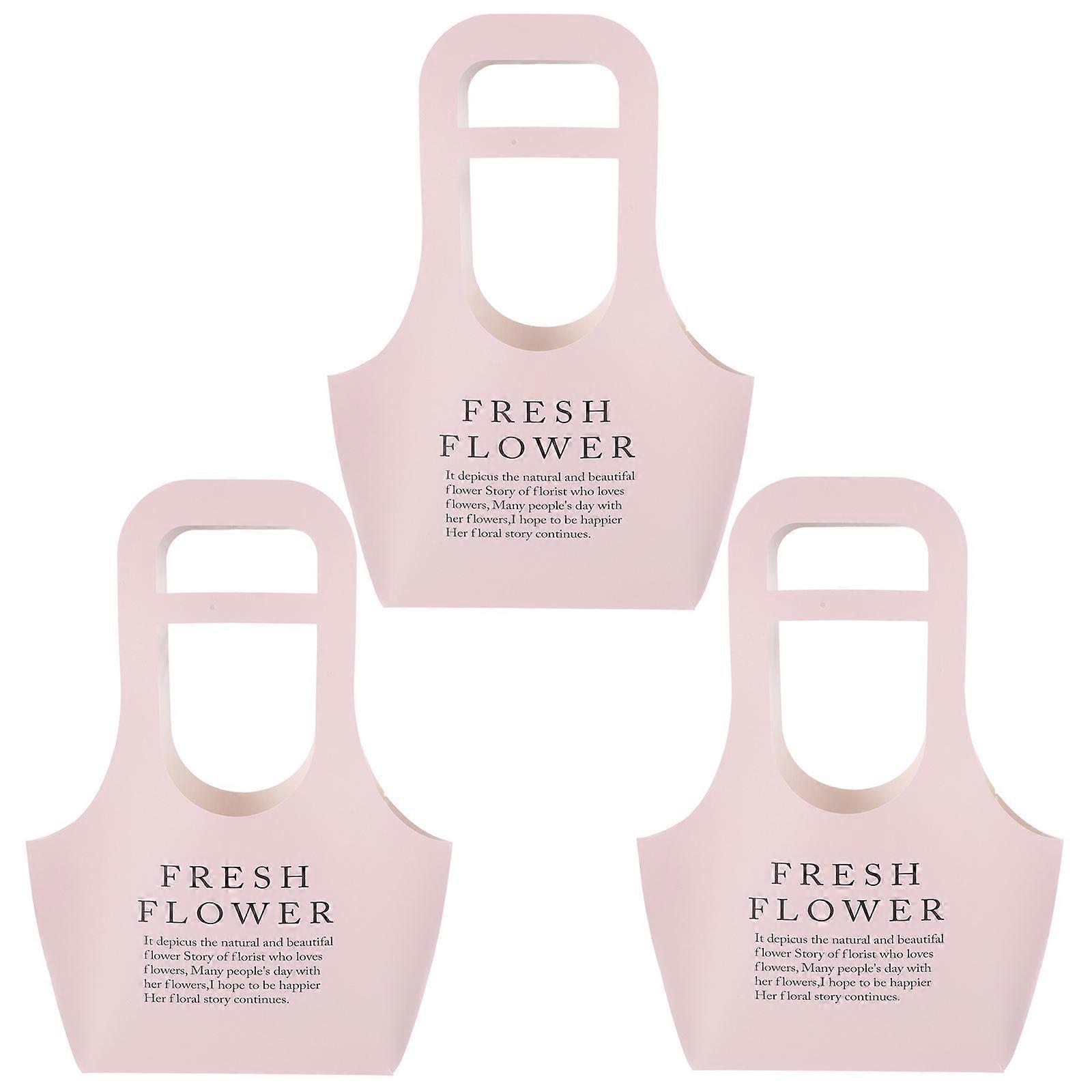 3Pcs Portable Bouquet De Fleurs Sacs D’emballage Papier Fleur Cadeau Sacs à main (Rose)