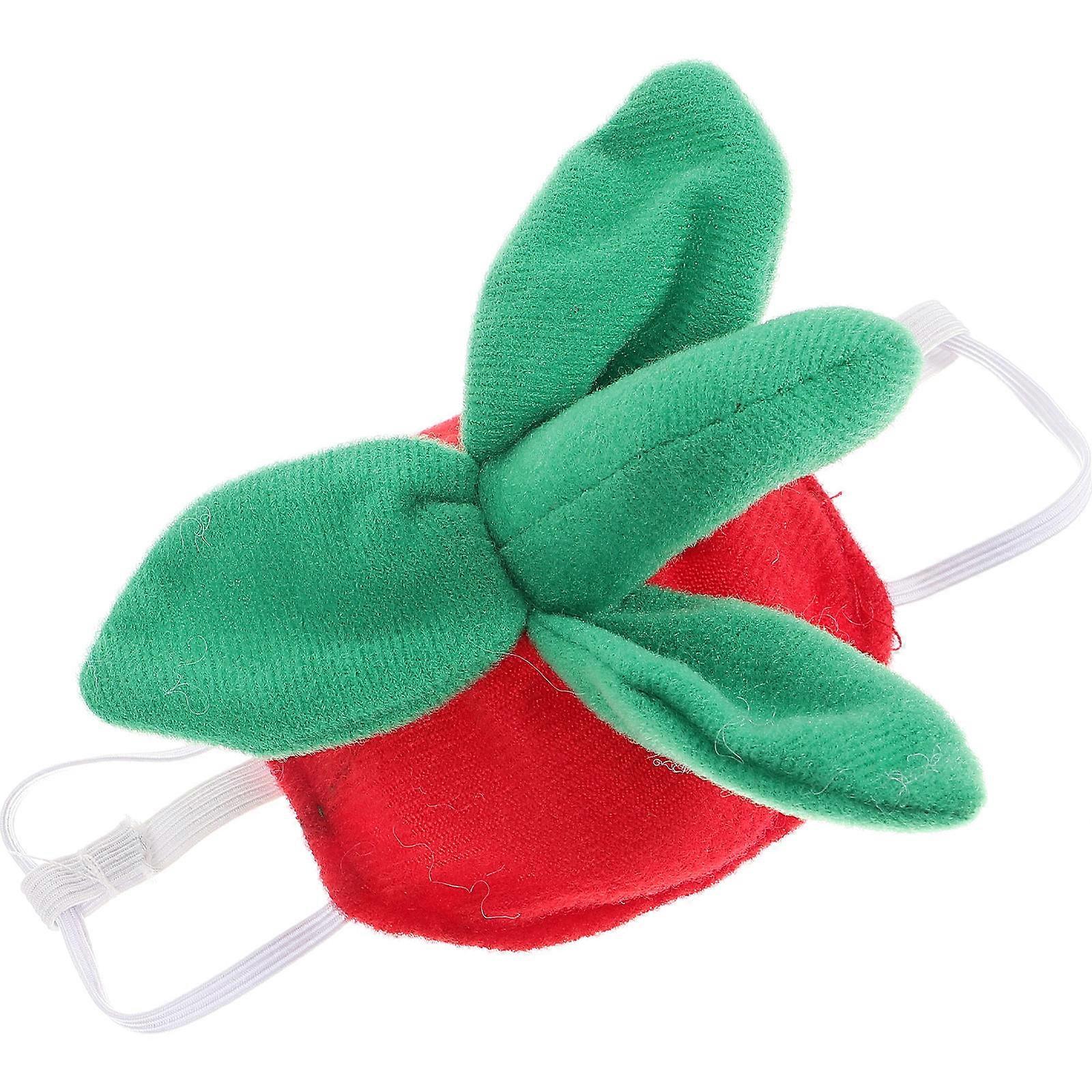 Charming Strawberry Shaped Cap For Small Pets Daily Wearing Lint Material For Cats And Dogs 1 Pcs