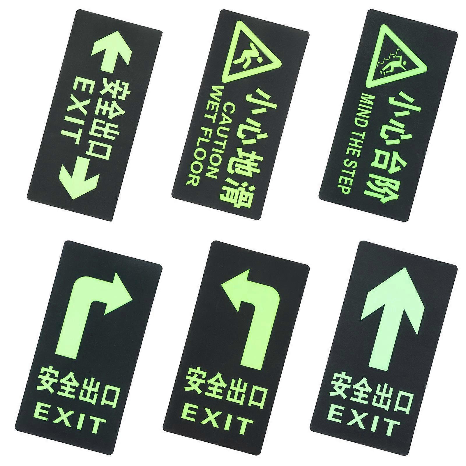 Glowing Direction Indicator Stickers 6 Pcs Stickers For Dark Environment Public Use Rectangular Night Glowing Design