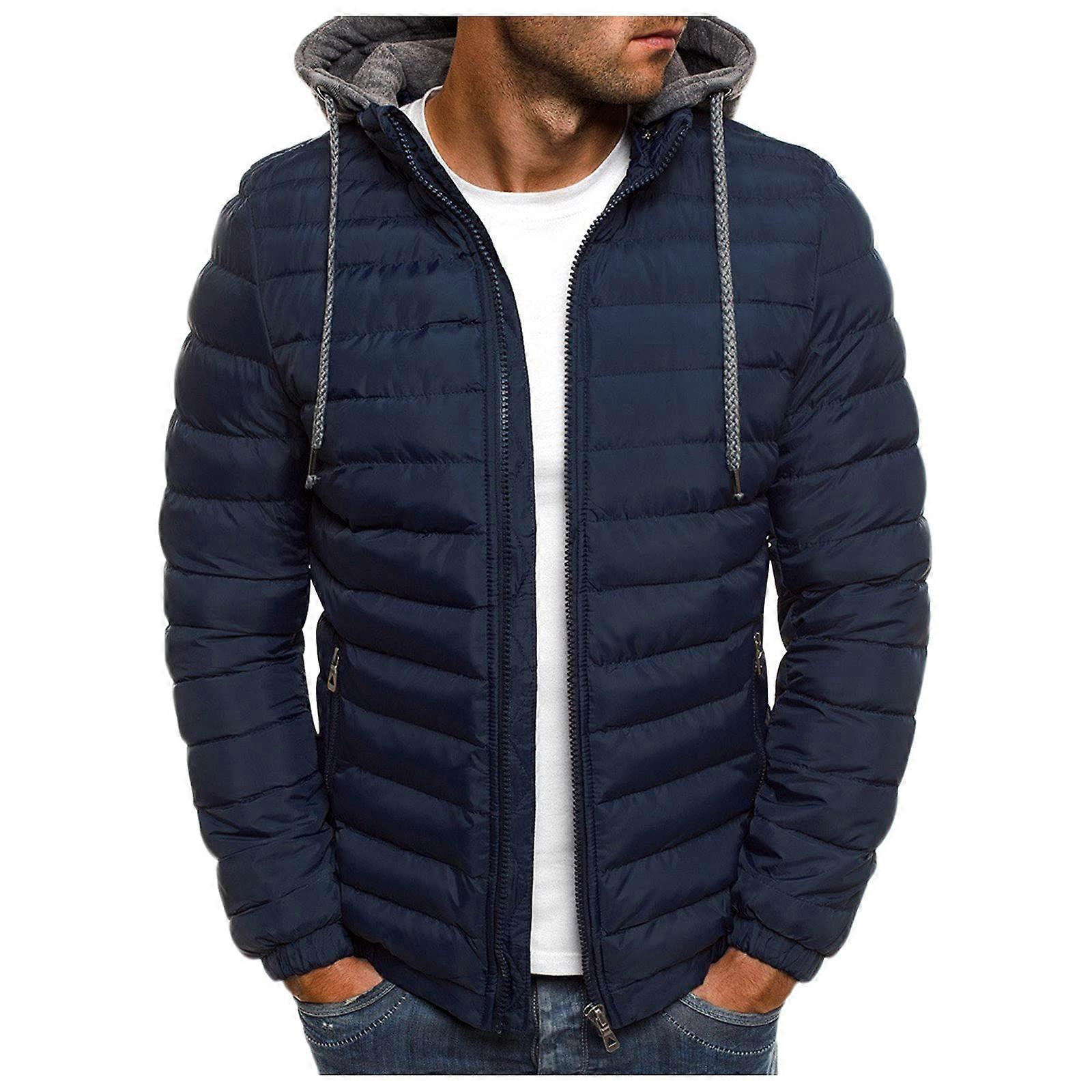 Steppjacke Herren Wasserdicht Winterjacke Fleece Gefüttert Casual Puffer Jacket Outdoor Softshell Baumwolle Marine M