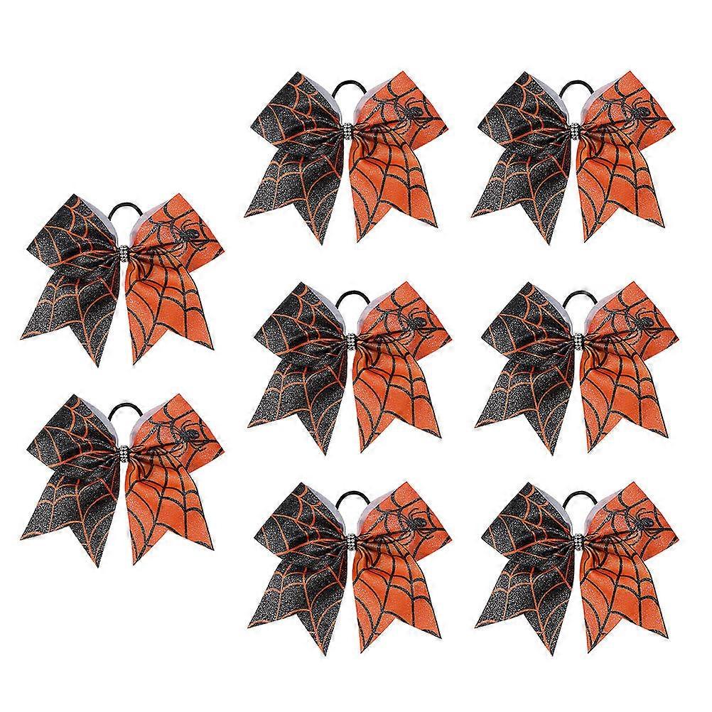 Elastic Adjustment Halloween Pattern Hair Tie With Large Bow Design Ideal For Dance Parties 8Pcs