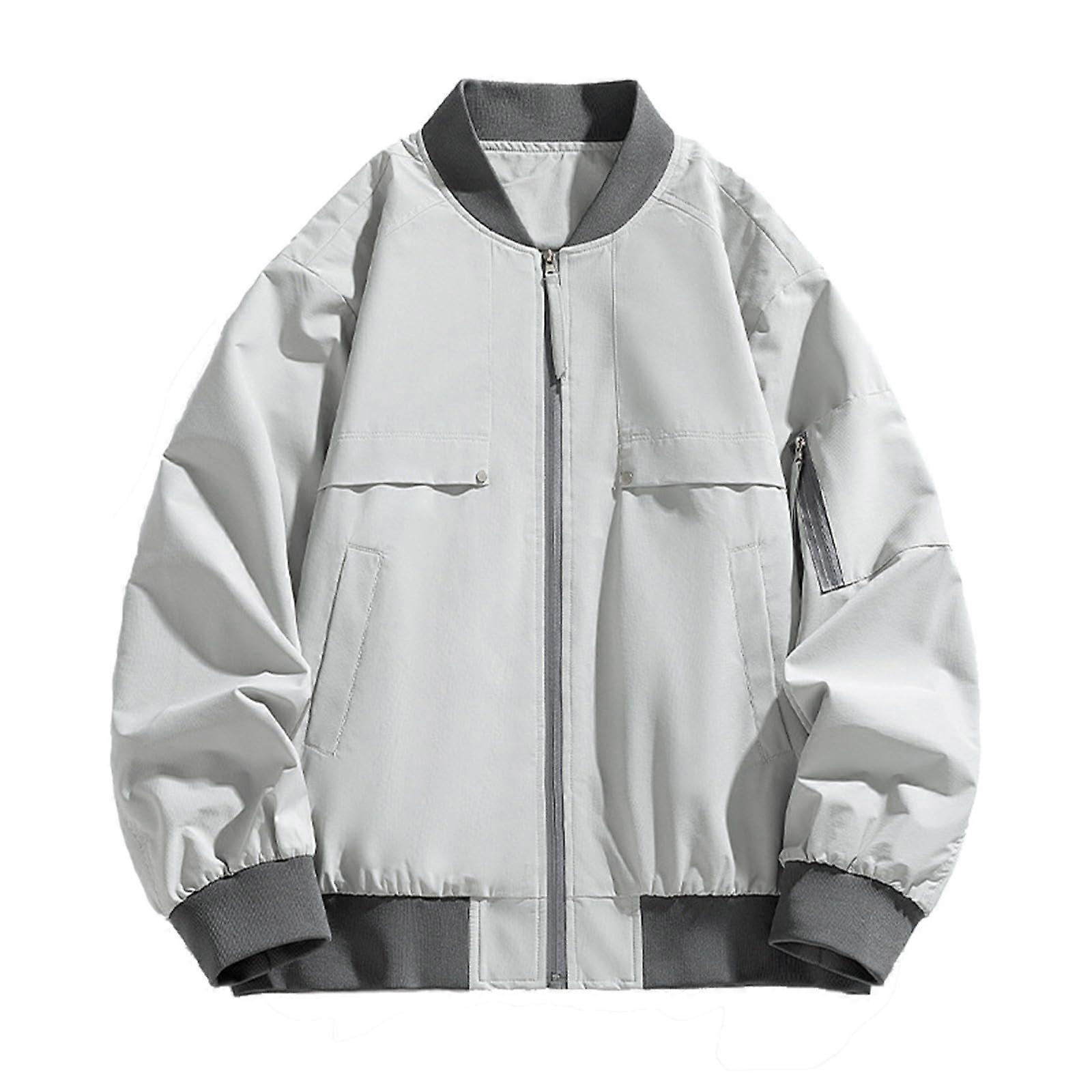 Sweatjacke Herren Bomber Jacket Casual Sport Solid Color Thin Windbreaker Pilot Jacket College Jacket Grey Size M