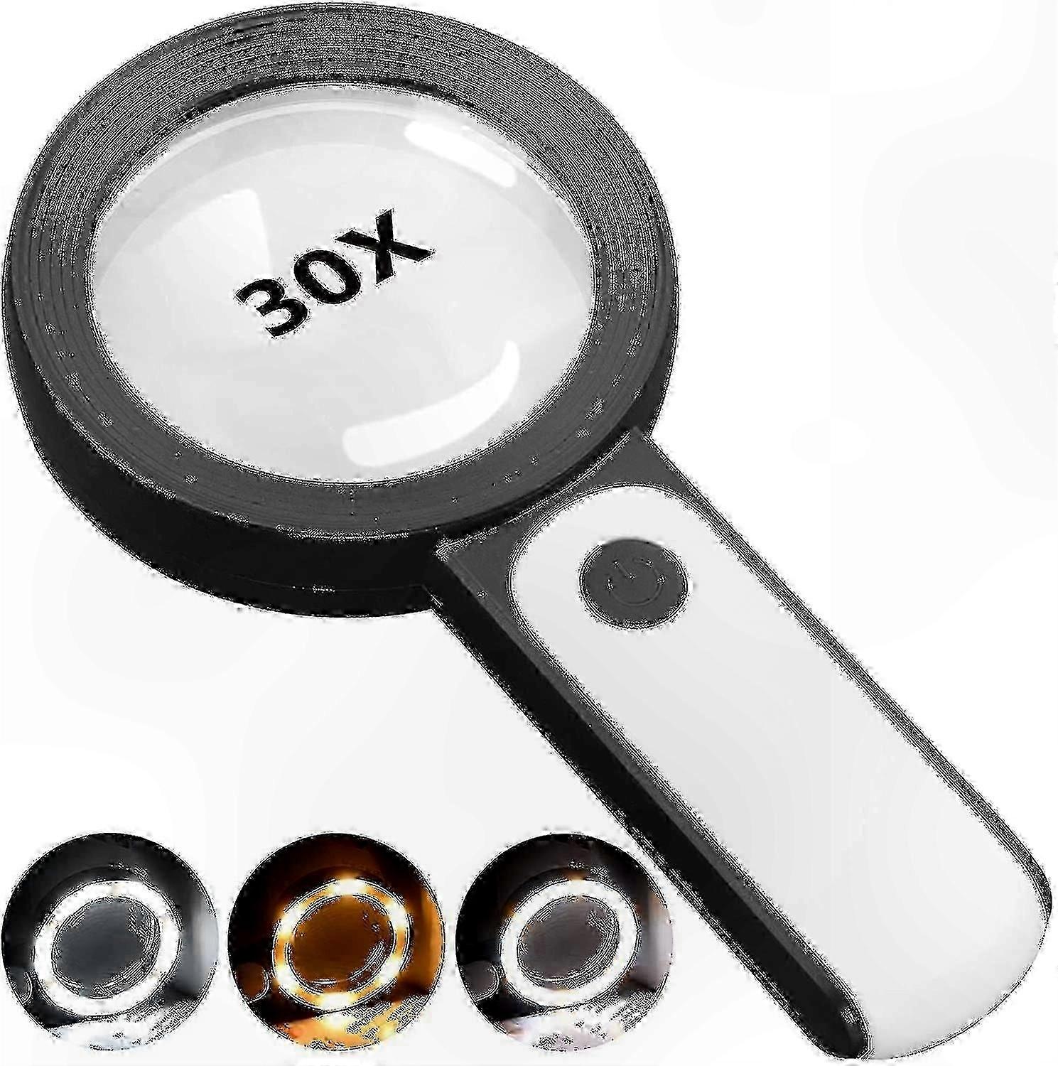 Magnifying Glass With Light, 30x Handheld Large Magnifying Glass 18 Leds