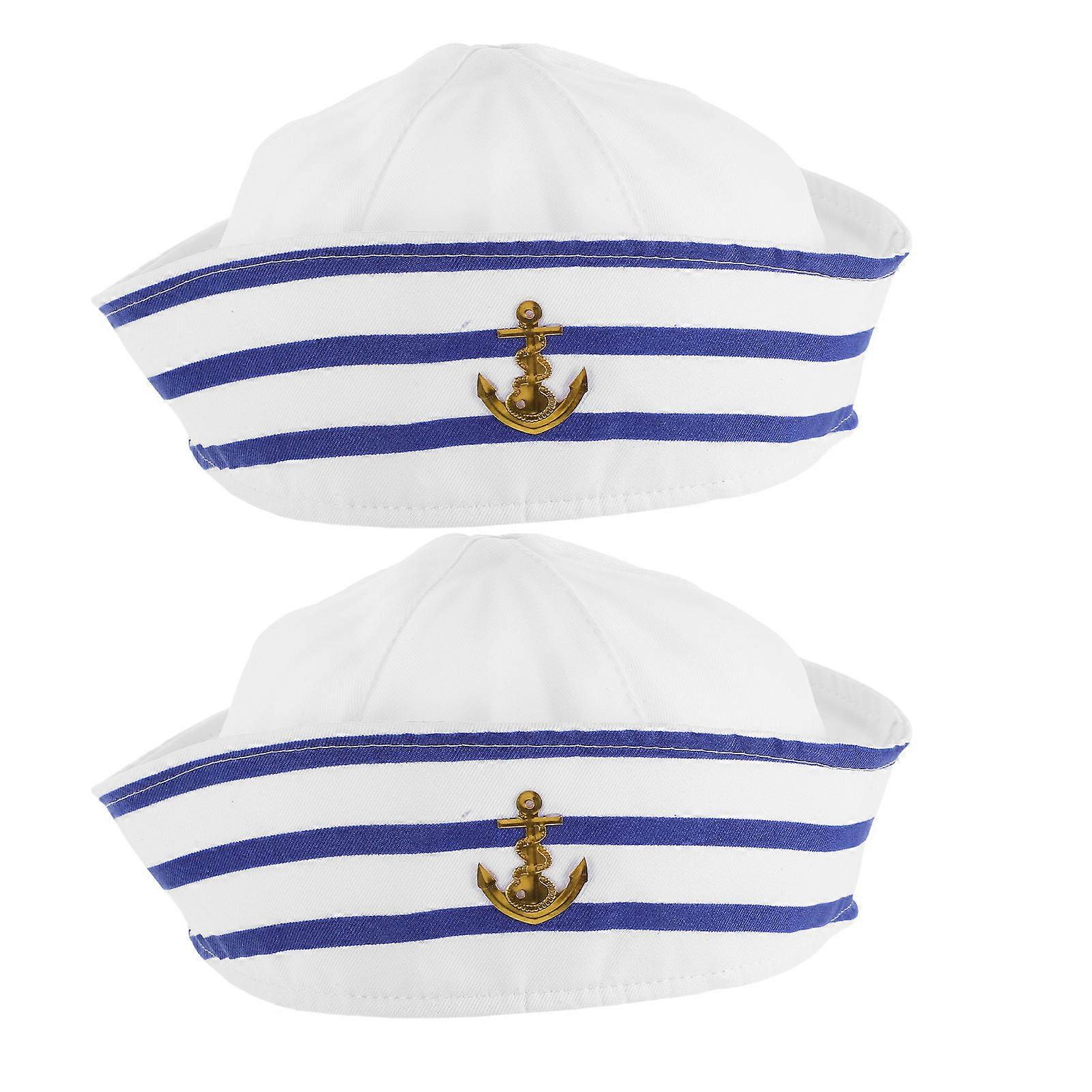 Captain Costume Accessories 2Pcs Boat Party Nautical Sailor Hat Suitable For Adults Featuring Round Top And Turned-Up Brim Design