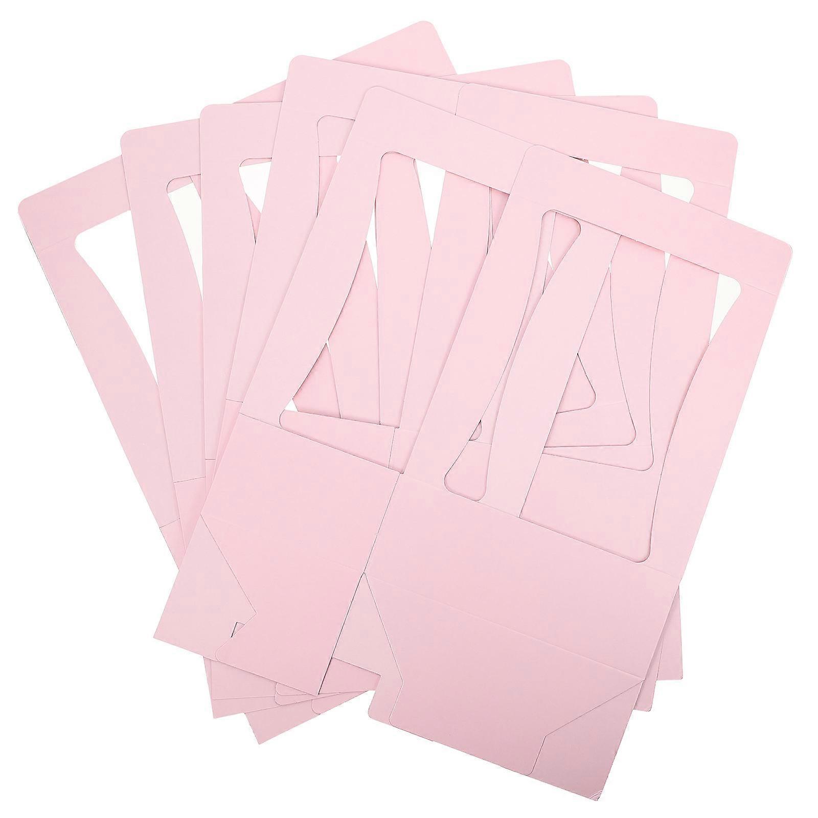 5pcs Portable Paper Flower Boxes for Wedding Birthday Packaging Space Saving Design, Solid Quality, Pink