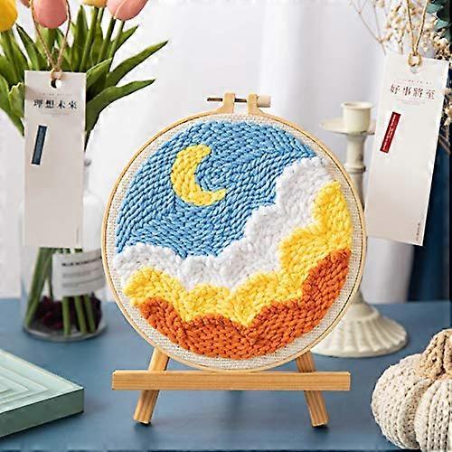 Punch Needle Starter Kit with Adjustable Embroidery Hoop, 20x20cm (Clouds and Moon)