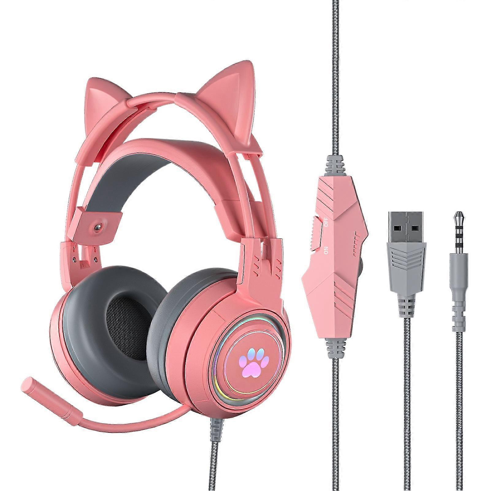 2025 SY-G25 Wired Headphone Sensitive Noise Reduction Detachable Cat Ears 3.5mm USB Omnidirectional Gaming Headset for Laptop