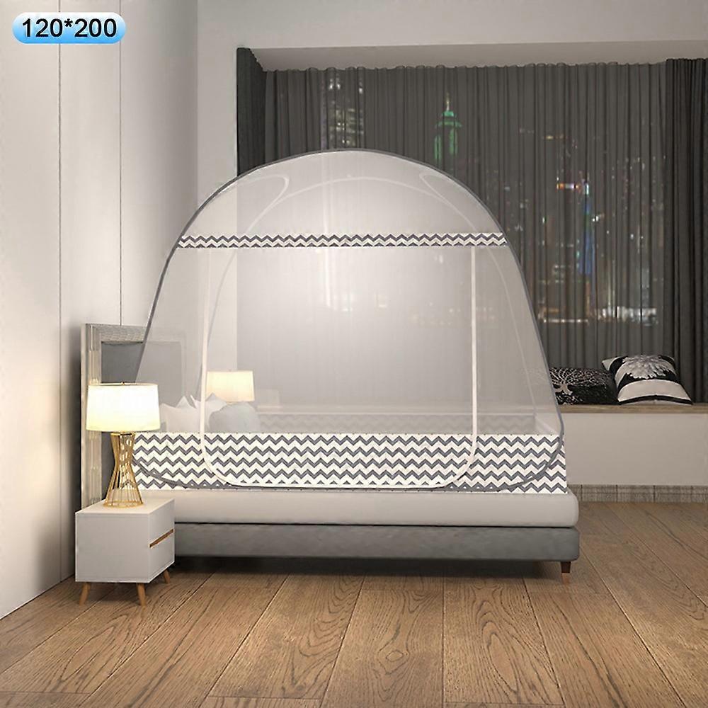 120 x 200cm Wave Pattern Foldable Mosquito Net No Installation Dense Mesh Double Door Full Bottom Bed Canopy