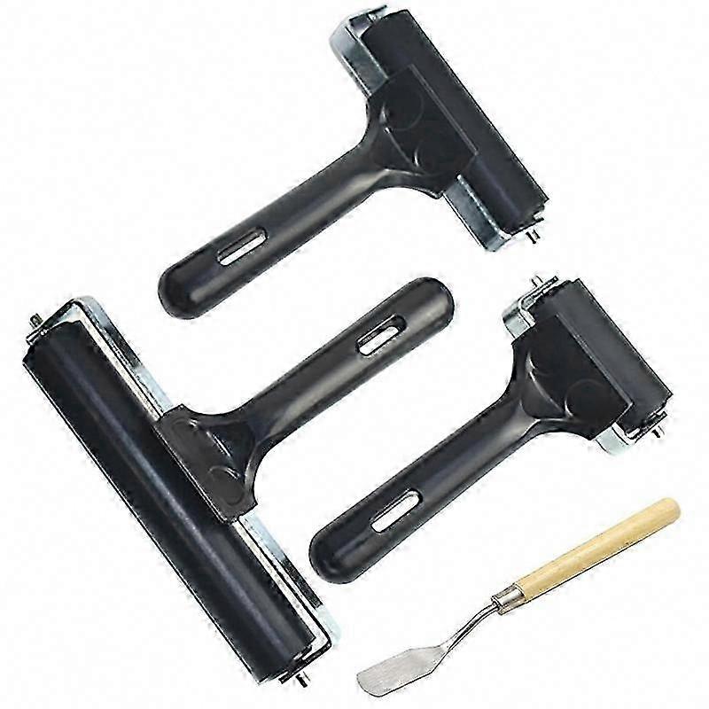 3 PCS Printmaking Brayers, Hard Rubber Roller for Crafts with 1 Painting Tool