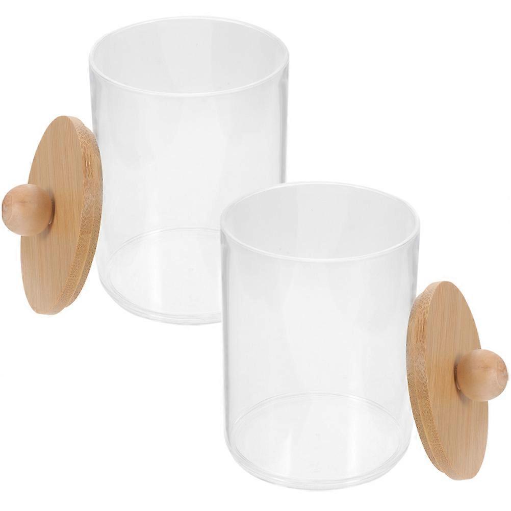 Cotton Swab Box Clear Desktop Swab Containers Bathroom Makeup Items and Bamboo Material with Sealable Lid 2Pcs