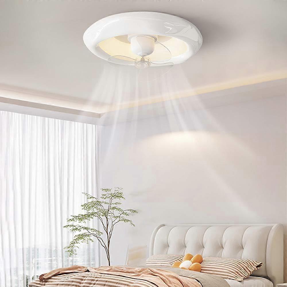 White Minimalist LED Ceiling Fan With Lights And Remote Control, 19.7'' Flush Mount Low Profile