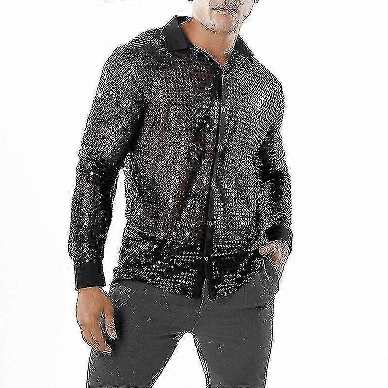 Shimmery Mesh Top for Men, Retro 60s 70s Disco Dance Style