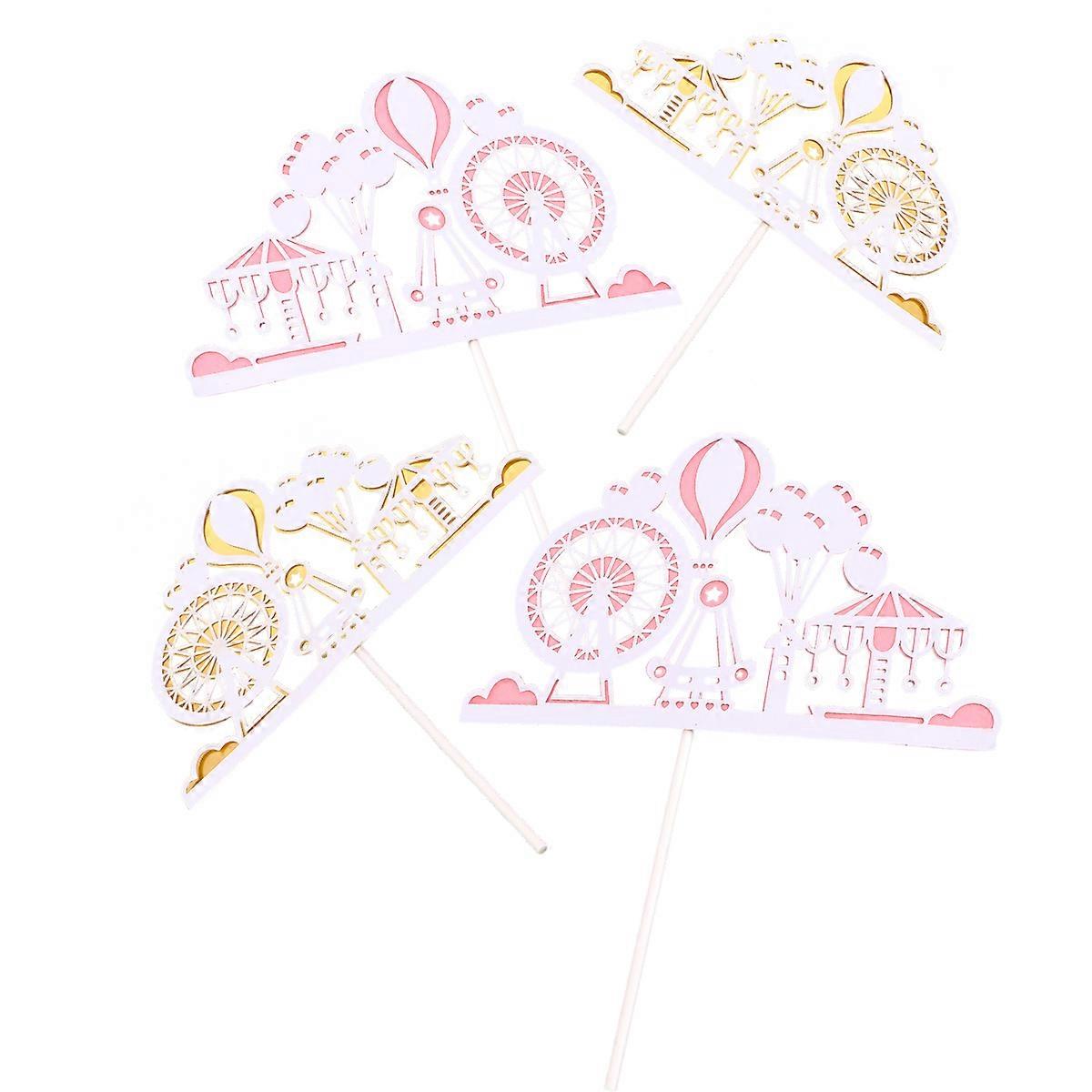 Ferris Wheel Cake Toppers Assorted Color Paper Decor for Birthday Party Supplies 4pcs