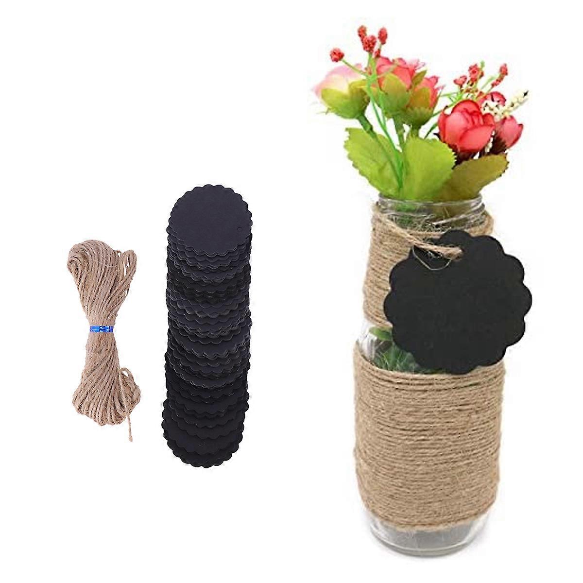 100pcs 5cm Kraft Paper Hanging Labels with Hemp Rope Blank Tags for DIY Craft Projects