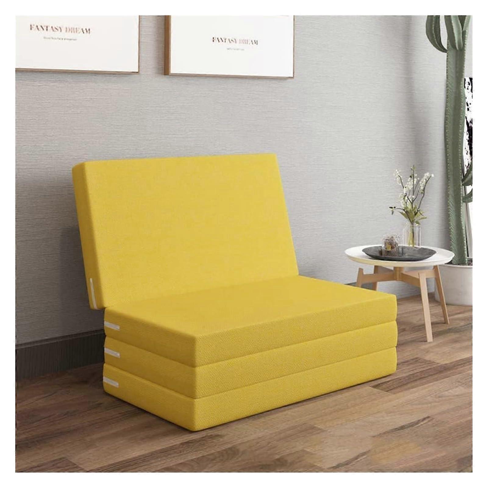 Yellow Foam Folding Mattress Futon Bed 60x200x5 CM Removable Cover Thick Sleep Pad For Office And Guests