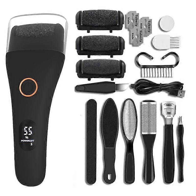 Electric Foot File Adjustable 3 Speed with 10 in 1 Pedicure Tools to Remove Dead Skin and Calluses Hard Skin Dry Cracks(Black)