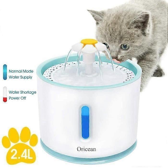 Oricean 2.4L Cat And Dog Water Fountain With Filter And Led Light, Automatic Shut-Off, Quiet Pump, White And Gray