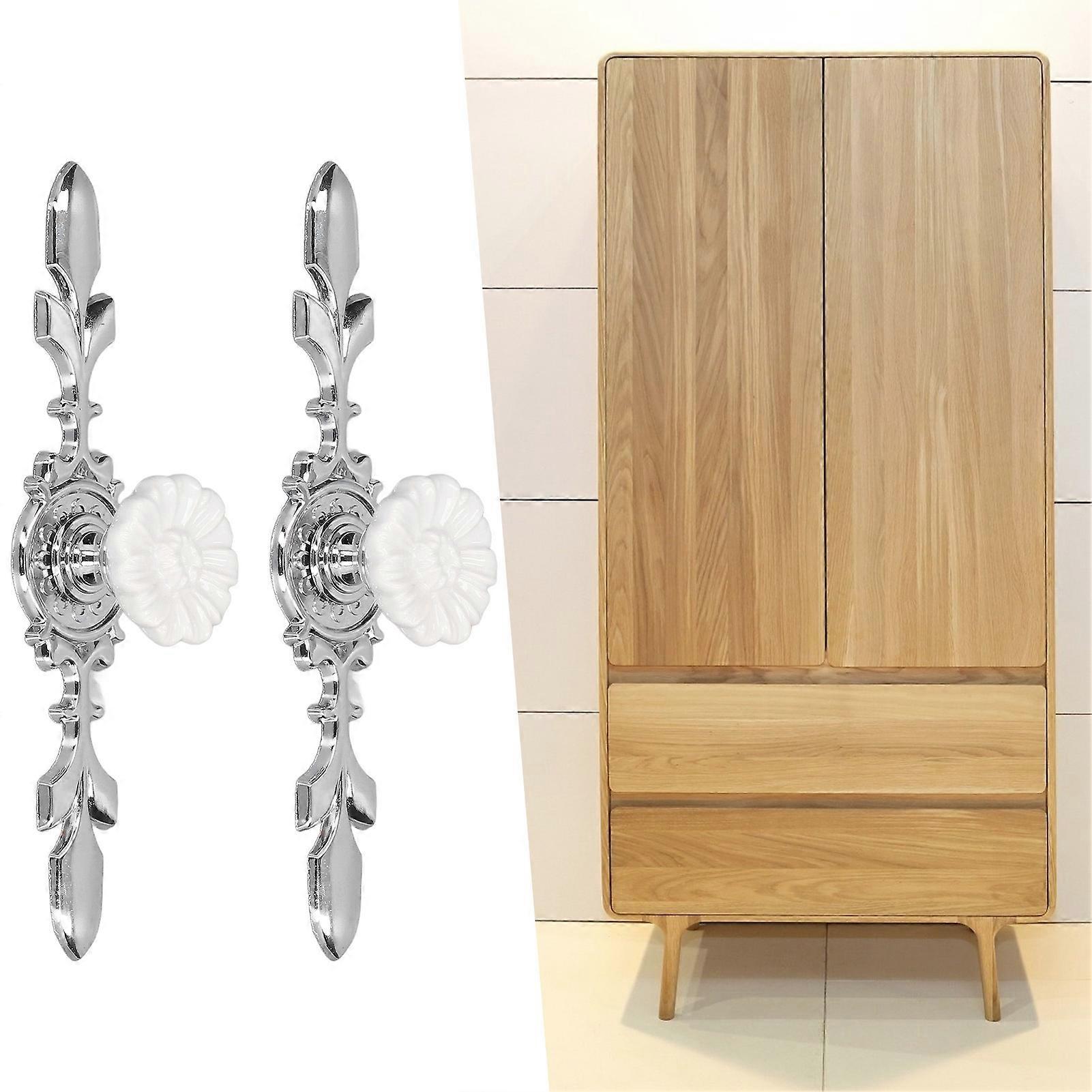 2 Set Ceramic Drawer Knobs Handles with Plate White 140g 1088D