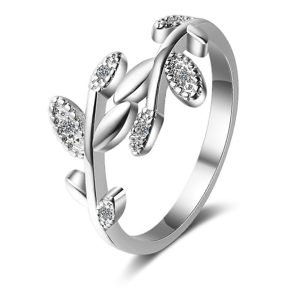 Ring, Women's Korean Style Elegant Minimalist Open Adjustable Vine Leaf Zircon Accent Ring