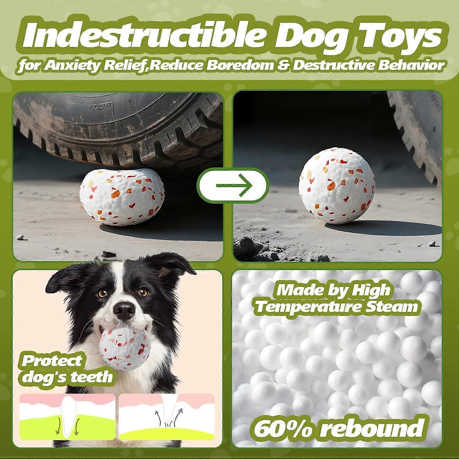 E-TPU Dog Balls - Interactive Tennis Balls Alternative for Aggressive Chewers, Indestructible Chew Toys for Puppy Teething, Keep Dogs Busy, Suit for L