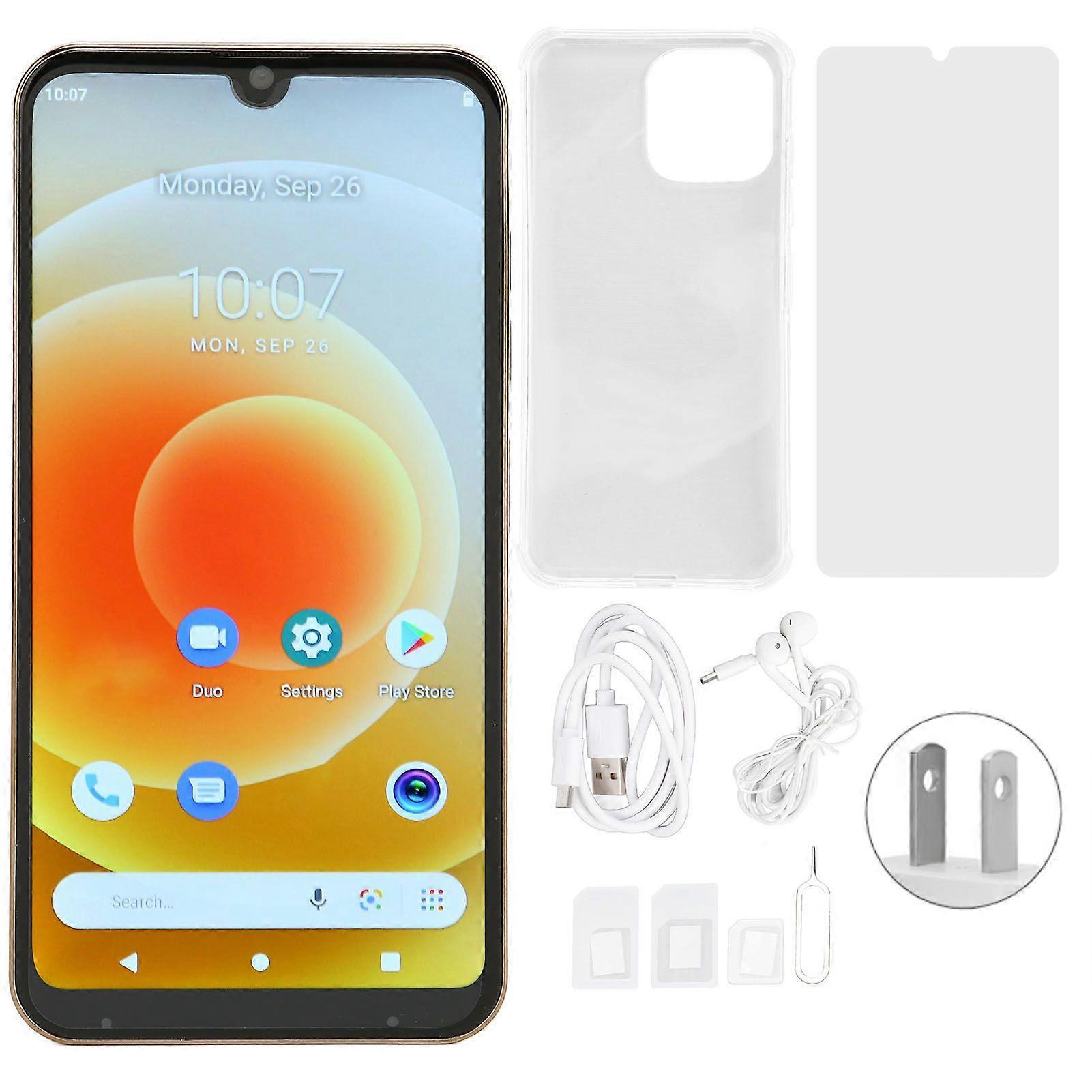 I13pro Max Smartphone 6.1in 4G Network 4GB RAM 128GB ROM Face Recognition Mobile Phone for Android 11 100240V Gold US Plug