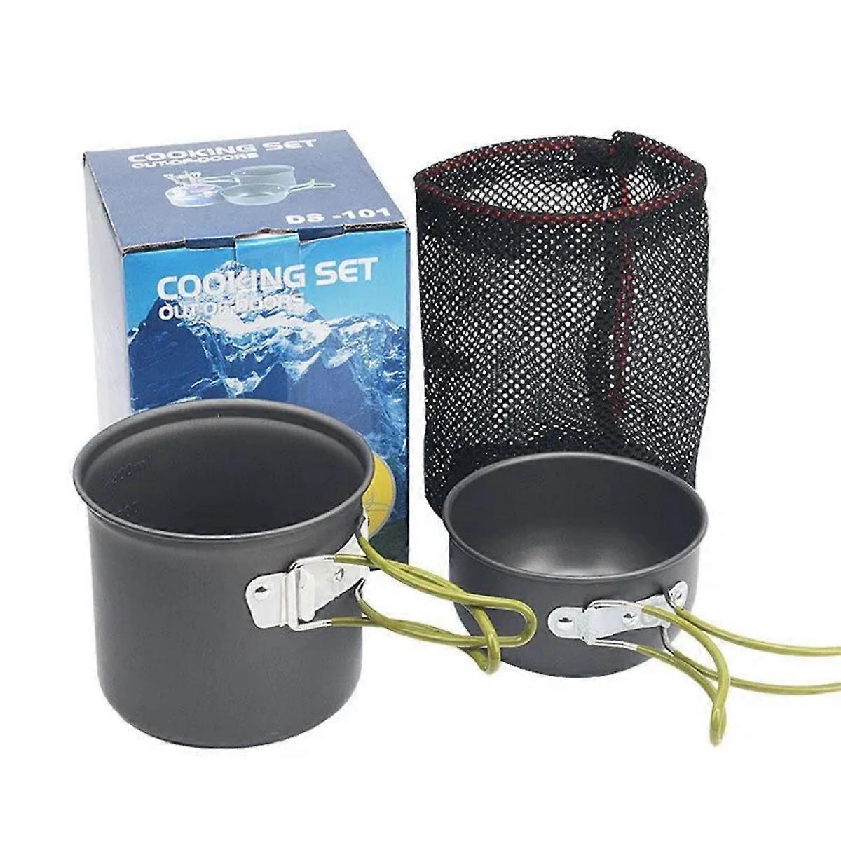 Grundig Portable Camping Stove Cookware Set for 1–2 Persons, Lightweight Anodized Aluminum with Stainless Steel Utensils