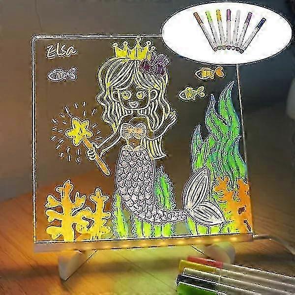 Led Note Board With 7 Colors Pen, Glowing Acrylic Dry Erase Board With Led Light & Stand, Light Up Diy Message Board Desk Whiteboard