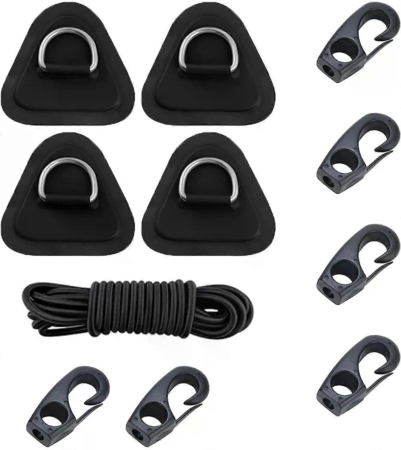 Canoe Kayak D-Ring Patches, 4 Pieces with Bungee Shock Cord Hooks Bungee Deck Rigging Kit