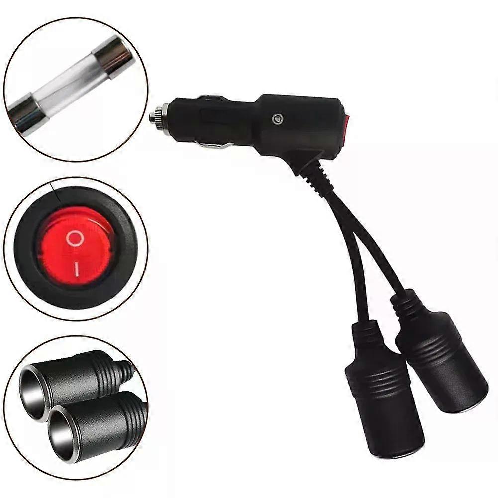 2-In-1 Car Power Adapter Splitter 12/24V Adapter W/ On Off Switch 1 Male To 2 Female Socket Y Splitter Cigarette Lighter Adapter