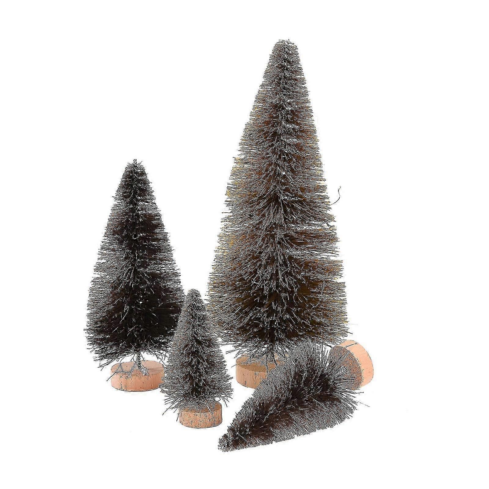 Mini Christmas Tree Set - 4pcs Snowless Tarpine With Wood Base - Winter Crafts Ornaments JKW