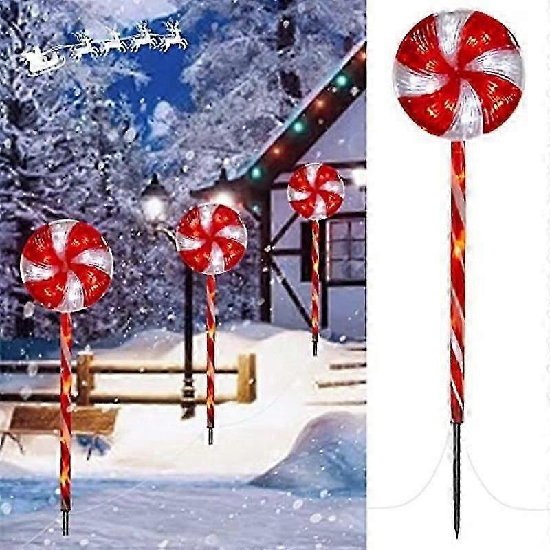 Christmas Decoration Outdoor String Lights Luminous Set of 3 LED Garden Lights in the Shape of a Christmas Sugar Lollipop