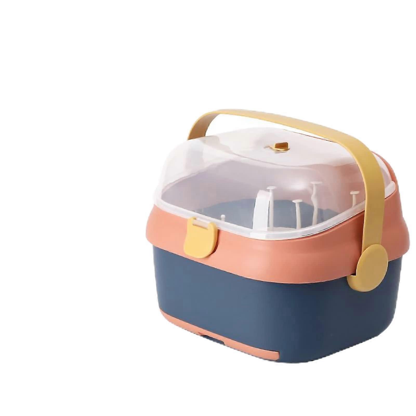 Baby Bottle Rack Storage Box Plastic Blue, Compact Design With Drainage For Home Use, Drying Clips, Neat Organization
