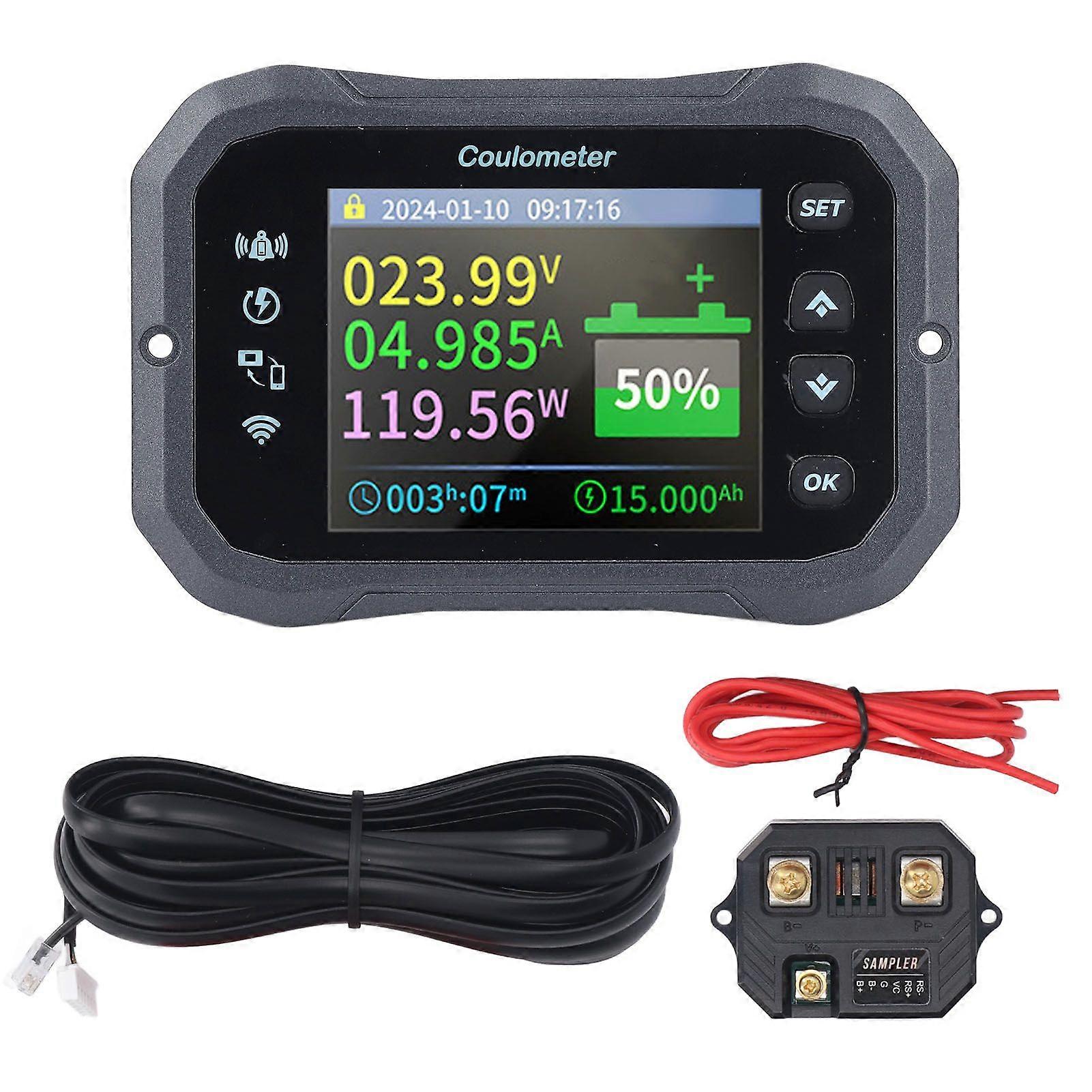 WiFi Battery Monitor 10-100V 0-50A Bidirectional Detection Bluetooth Remote Monitoring Battery Monitor with Shunt