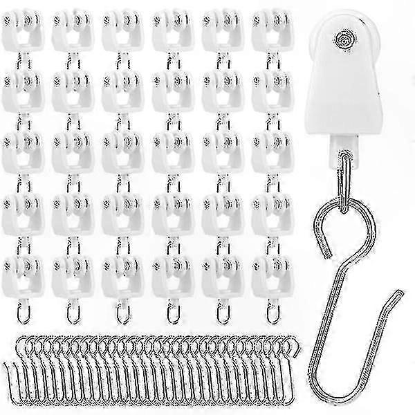 Curtain Track Gliders with Hooks - 30 Pack for Rails and Carriers