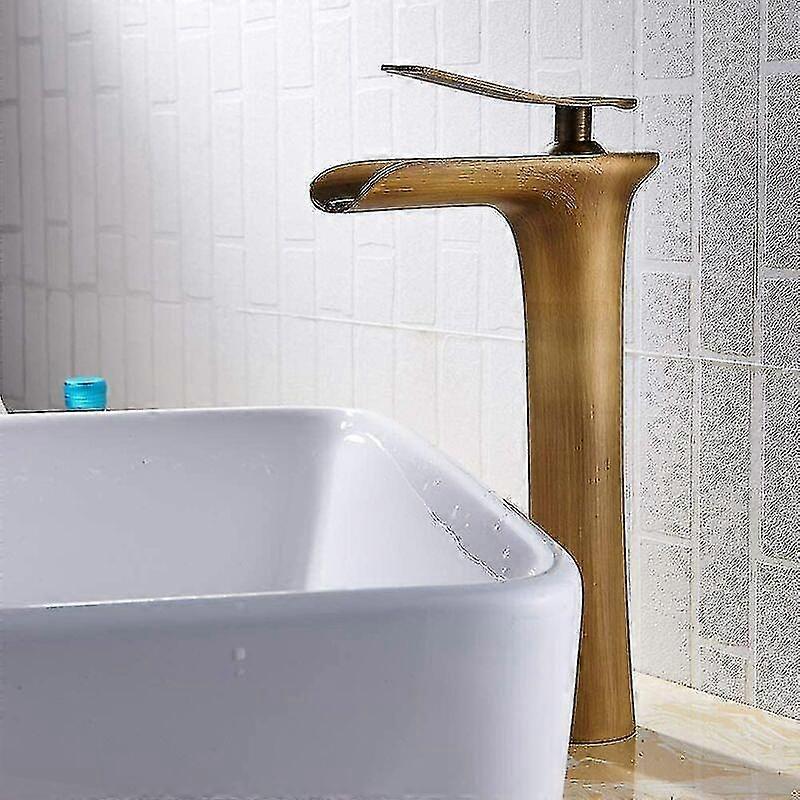 Waterfall faucet for bathroom sink - Gold basin mixer tap with high arc