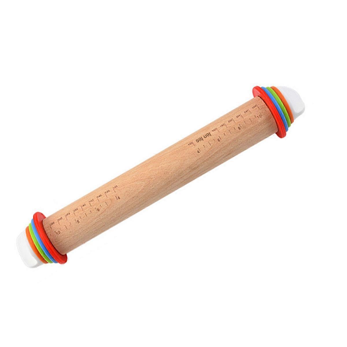 Wood Rolling Pin with 4 Adjustable Thickness Rings