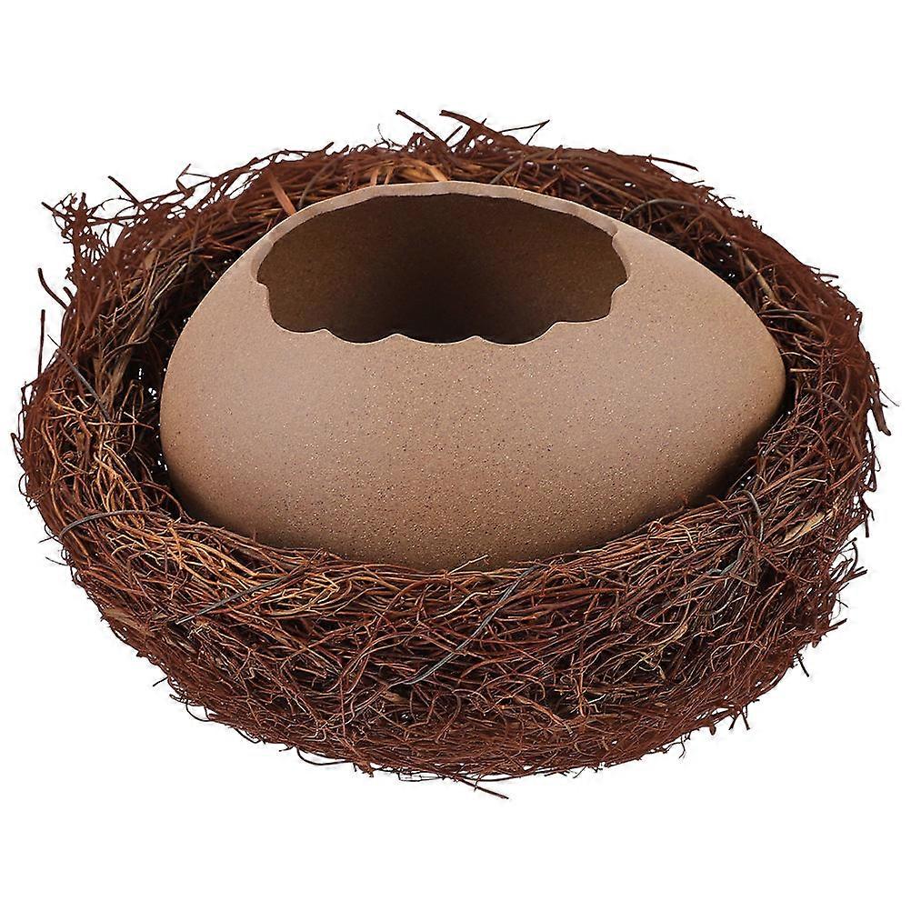 Ceramic Bird Egg Planter with Nest Vase for Decoration 4Sets