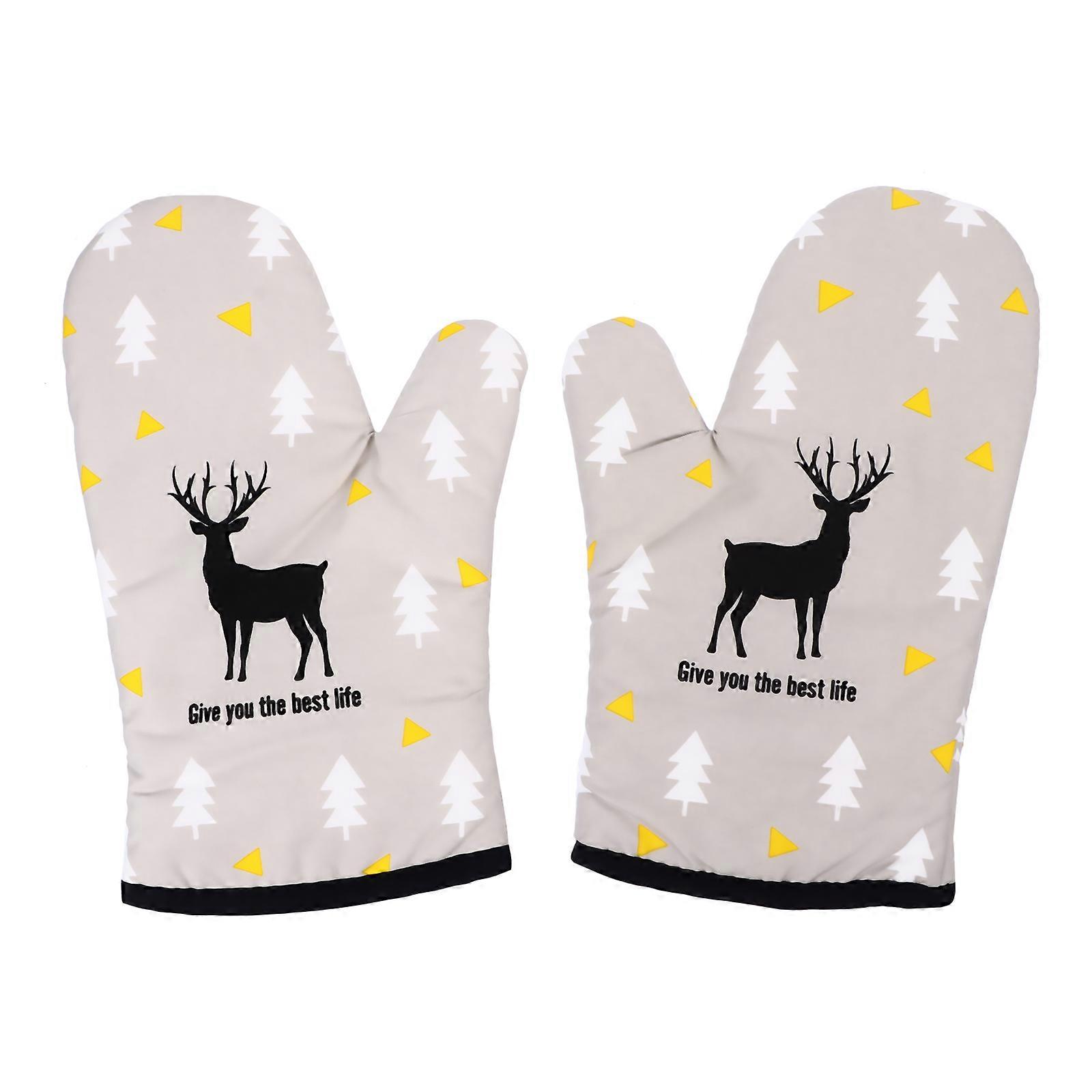 Baking Gloves Heat Resistant Elk Pattern for Kitchen Use 6Pcs