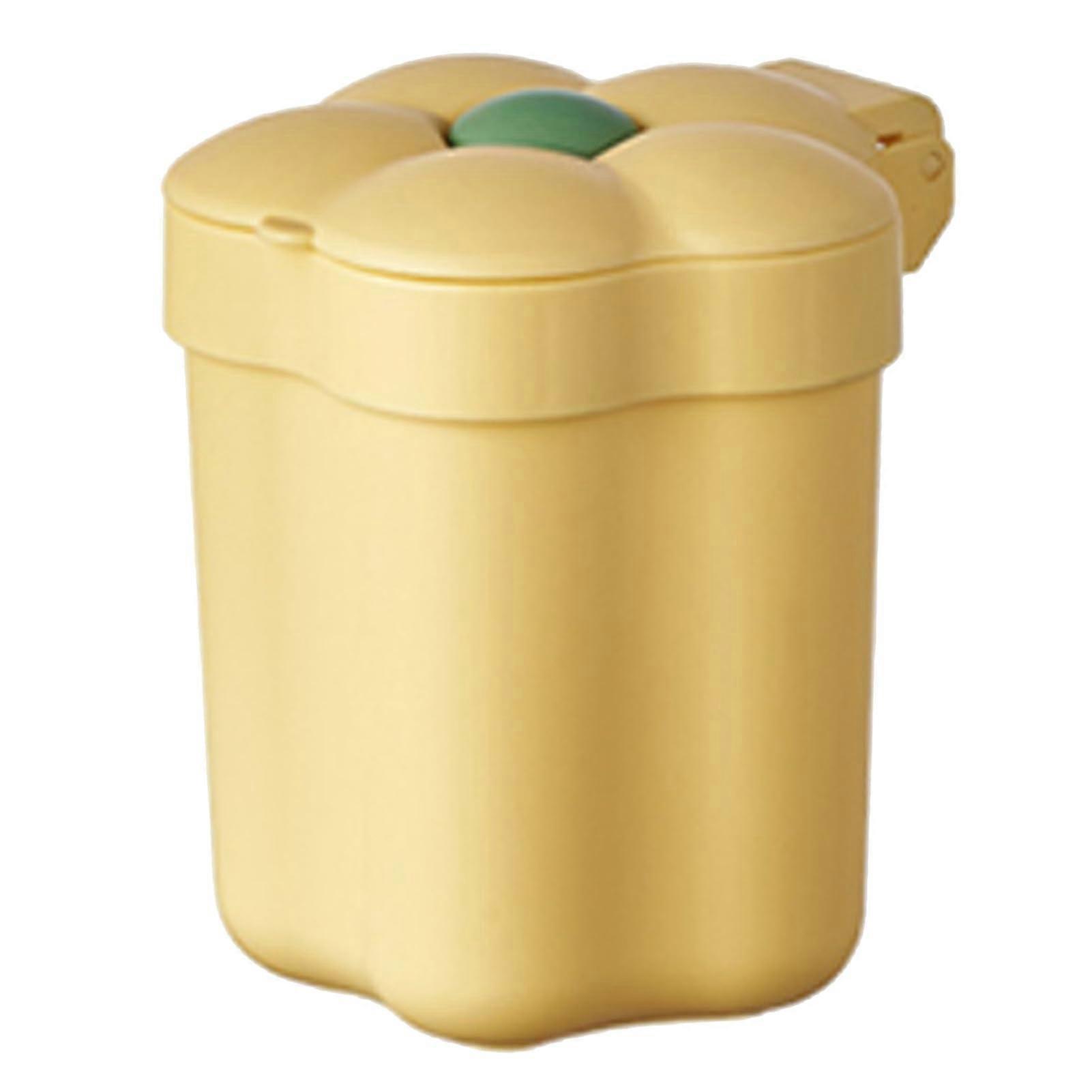 Small Trash Can with Lid Flower Shape Desk Trash Can Yellow Table Waste Paper Basket Large Opening Home Office