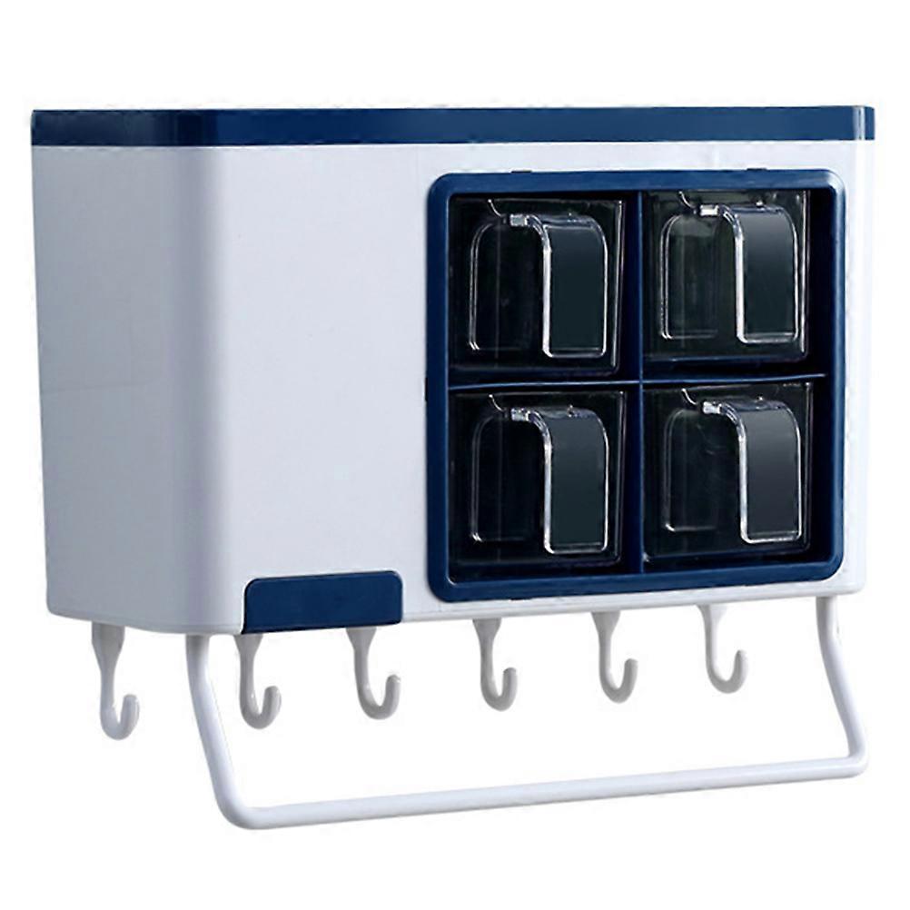 Wall Mounted Kitchen Seasoning Storage Box With No Trace Glue For Homeowners And Cookers In Blue Color 1Pack