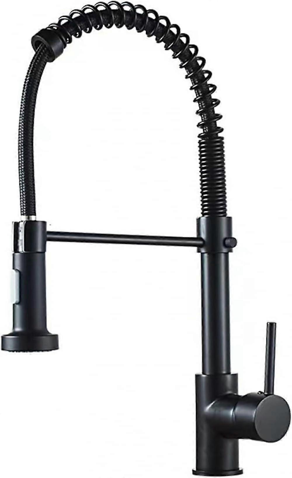 Modern Chrome Single Hole Kitchen Faucet with Pull Down Sprayer, Dual Function Design for Farmhouse and Camper Sinks, Black Finish